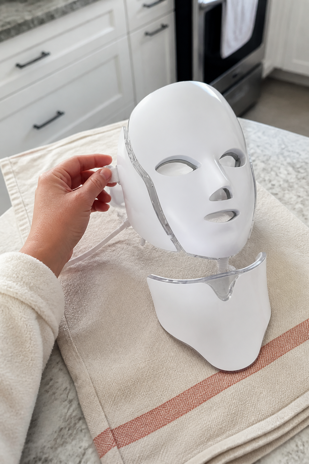 Casual kitchen setup with the coordinated white PhotonMask components