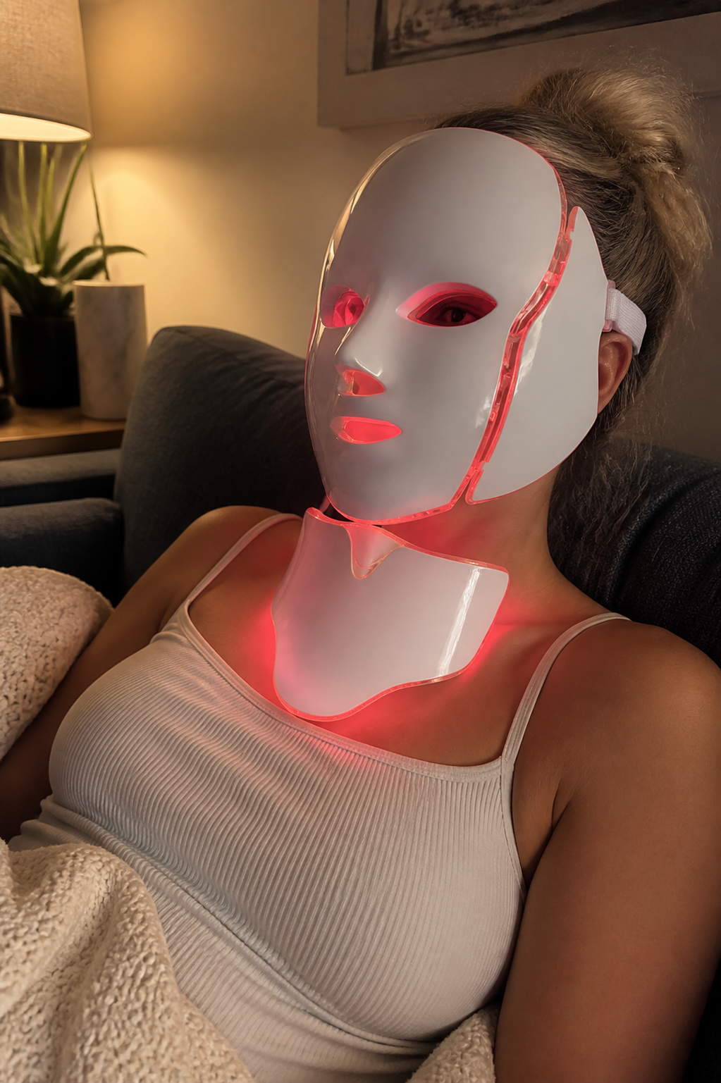 Relaxed evening routine scene using the illuminated white PhotonMask set